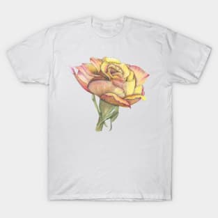 Orange Rose, ink and wash floral watercolor T-Shirt